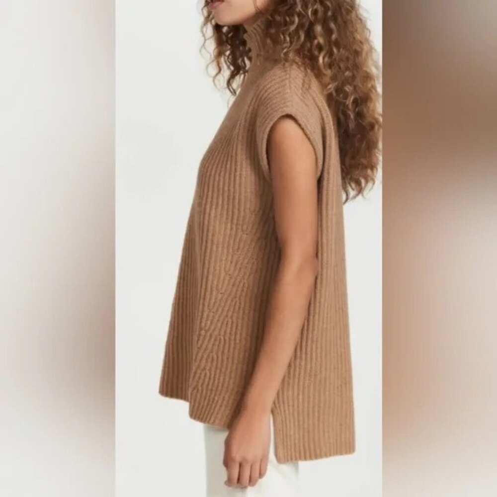 Ganni Tan Mock Oversized Sleeveless Wool Blend Sweater l